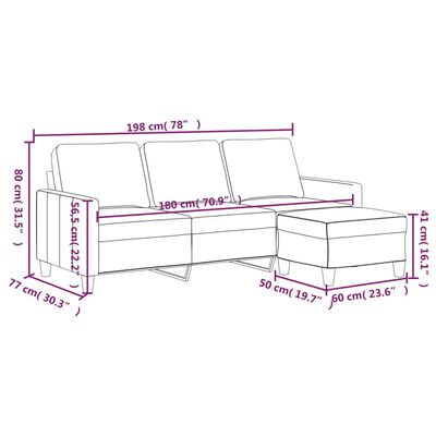 vidaXL Canapé à 3 places avec repose-pieds Cappuccino 180cm Similicuir