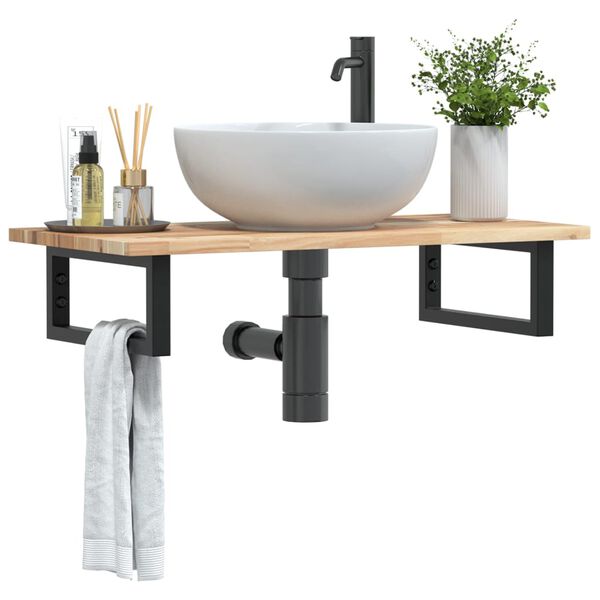 vidaXL &Eacute;tag&egrave;re de vasque murale acier et bois massif d'acacia