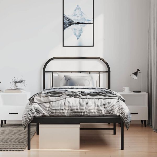 vidaXL Cadre de lit m&eacute;tal sans matelas avec t&ecirc;te de lit noir 100x200cm