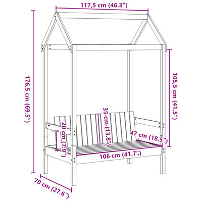 vidaXL Banc avec toit blanc 117,5x70x176,5 cm bois de pin massif