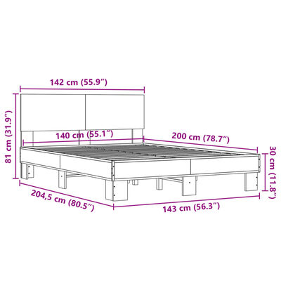 vidaXL Cadre de lit chêne marron 140x200 cm bois d'ingénierie et métal