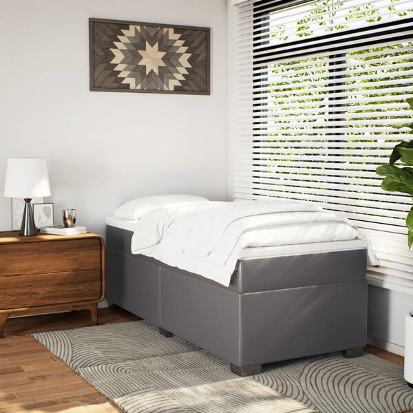 vidaXL Sommier &agrave; lattes de lit avec matelas Gris 90x200 cm Similicuir