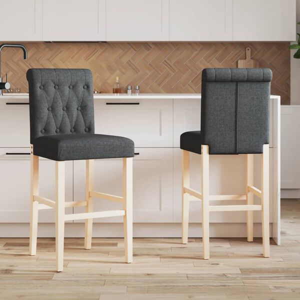 vidaXL Chaises de bar lot de 2 bois massif d'h&eacute;v&eacute;a et tissu