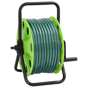 vidaXL Enrouleur de tuyau vert sur pied avec jeu de raccords de tuyaux