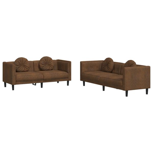 vidaXL Ensemble de canap&eacute;s 2 pcs avec coussins marron velours