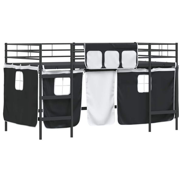 vidaXL Cadre de Lit Mezzanine pour Enfants avec Rideaux Noir
