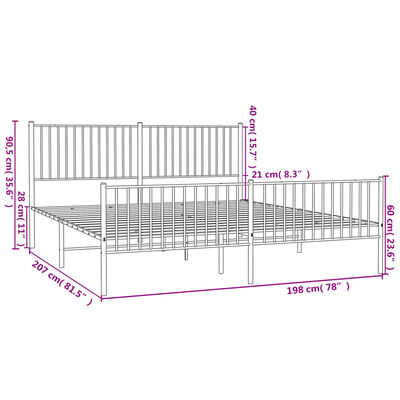 vidaXL Cadre de lit métal sans matelas et pied de lit blanc 193x203 cm