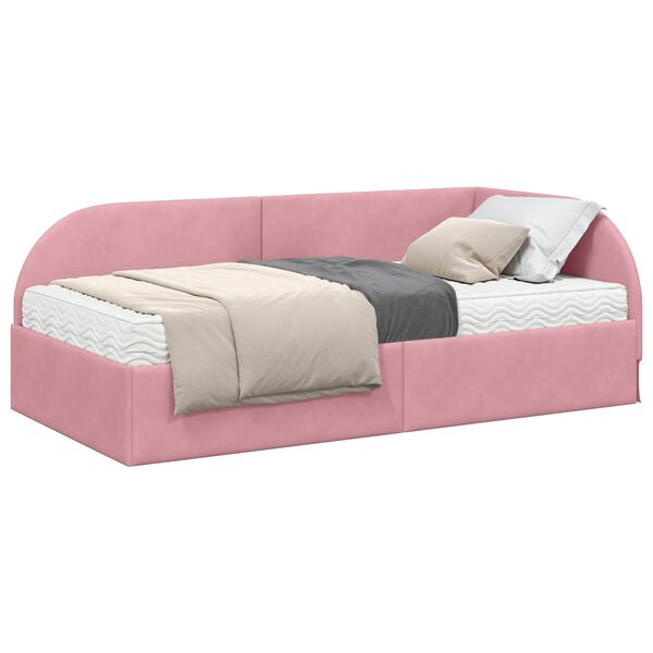 vidaXL Cadre de lit d'angle avec matelas 2 pcs Rose Velours