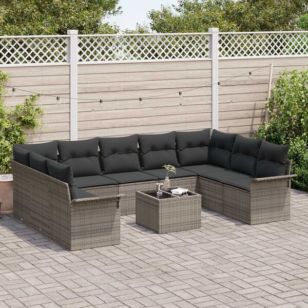 vidaXL Ensemble de canap&eacute; de jardin 10 pcs Noir polyrotin