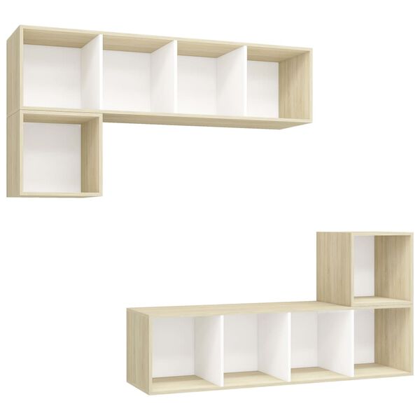 vidaXL Ensemble de meubles TV 4pcs Blanc ch&ecirc;ne sonoma Bois ing&eacute;nierie