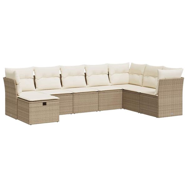vidaXL Salon de jardin avec coussins 8 pcs beige r&eacute;sine tress&eacute;e