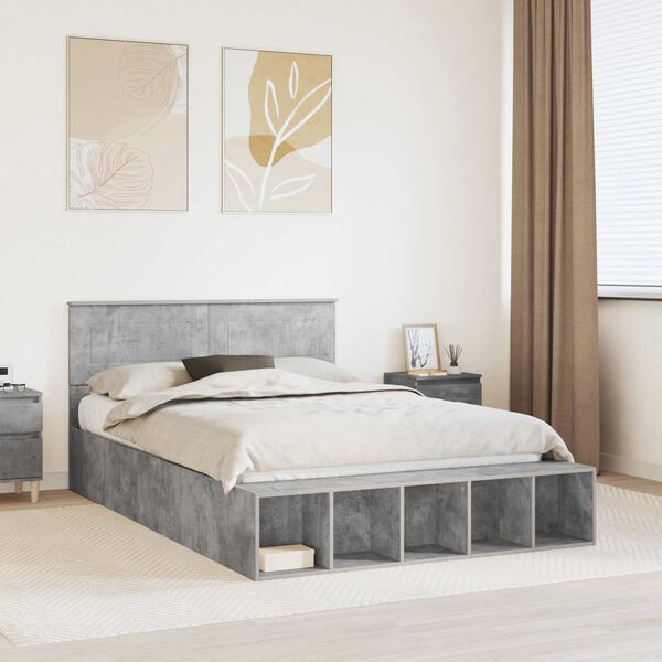 vidaXL Cadre de lit Gris b&eacute;ton 160 x 200 cm Bois d'ing&eacute;nierie