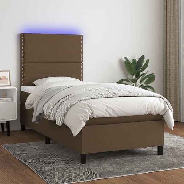 vidaXL Sommier &agrave; lattes de lit matelas et LED Marron fonc&eacute; 100x200 cm