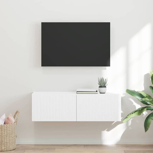 vidaXL Meuble TV mural Blanc 98 x 31 x 29,5 cm Bois d'ing&eacute;nierie
