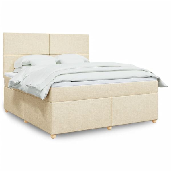 vidaXL Sommier &agrave; lattes de lit avec matelas Cr&egrave;me 180x200 cm Tissu