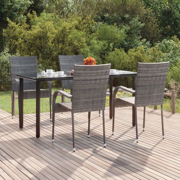 vidaXL Ensemble &agrave; manger de jardin 5 pcs Gris R&eacute;sine tress&eacute;e
