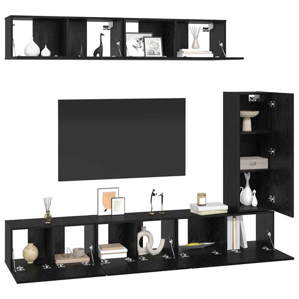 vidaXL Ensemble meuble TV 6 pcs Ch&ecirc;ne noir Bois d'ing&eacute;nierie