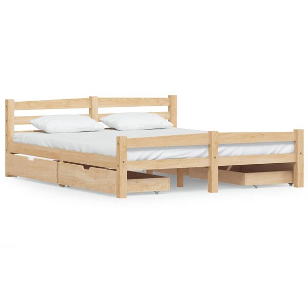 vidaXL Cadre de lit avec 4 tiroirs Bois de pin massif 160x200 cm