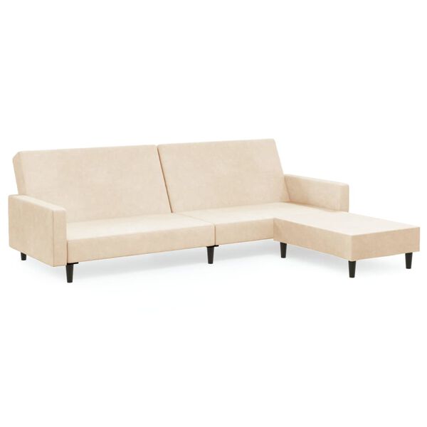 vidaXL Canap&eacute;-lit &agrave; 2 places avec repose-pied Cr&egrave;me Velours