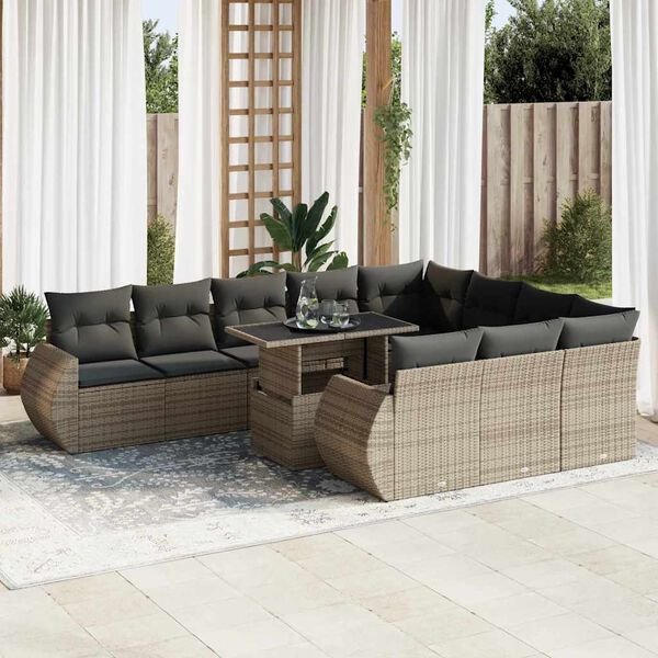 vidaXL Salon de jardin 11 pcs avec coussins gris r&eacute;sine tress&eacute;e