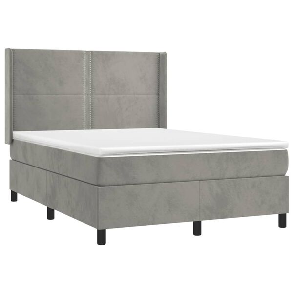 vidaXL Sommier &agrave; lattes de lit et matelas Gris clair 140x200cm Velours