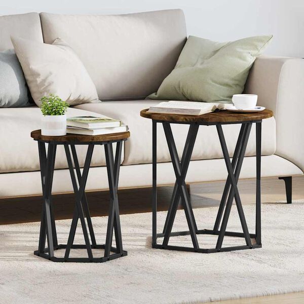 vidaXL Table basse 2 pcs Ch&ecirc;ne fum&eacute; Bois d'ing&eacute;nierie et acier