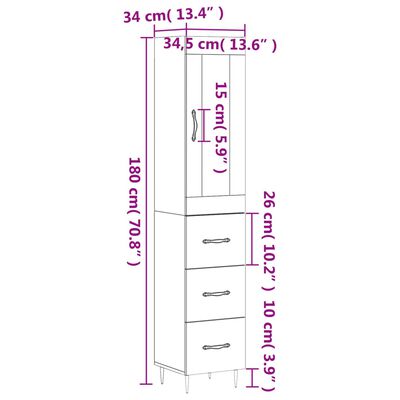 vidaXL Buffet haut Chêne marron 34,5x34x180 cm Bois d'ingénierie