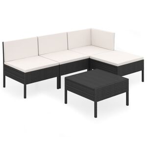 vidaXL Salon de jardin 5 pcs avec coussins r&eacute;sine tress&eacute;e noir