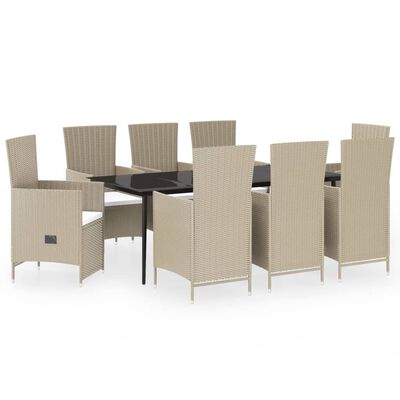 vidaXL Ensemble de salle à manger de jardin avec coussins 9 pcs Beige