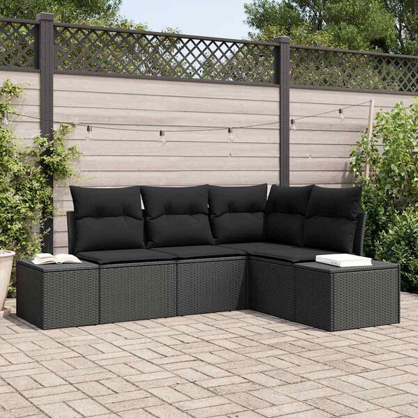 vidaXL Ensemble de canap&eacute; de jardin avec stockage 4 pcs Noir polyrotin