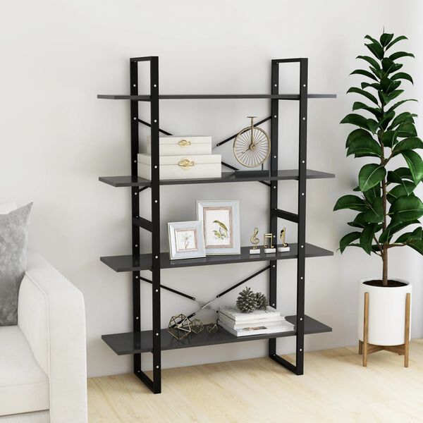vidaXL Biblioth&egrave;que &agrave; 4 niveaux gris 100x30x140 cm bois d'ing&eacute;nierie