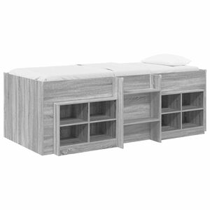 vidaXL Cadre de lit en loft avec armoire avec &eacute;tag&egrave;re 3 pc Sonoma gris