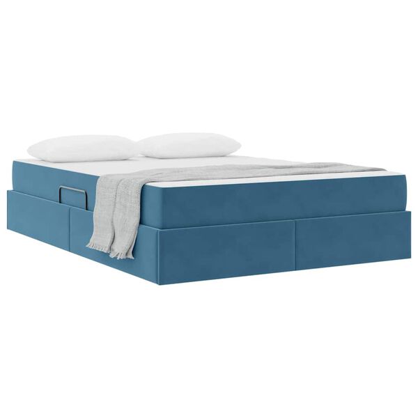 vidaXL Lit avec rangement et matelas Bleu fonc&eacute; 140 x 200 cm Velours