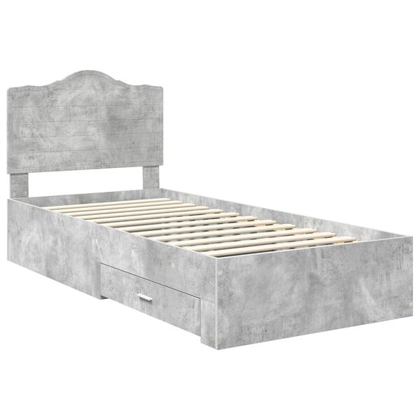 vidaXL Cadre de lit Gris b&eacute;ton 90 x 190 cm Bois d'ing&eacute;nierie