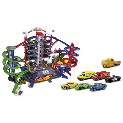 majoRETTE Garage jouet et 6 véhicules moulées sous pression Super City