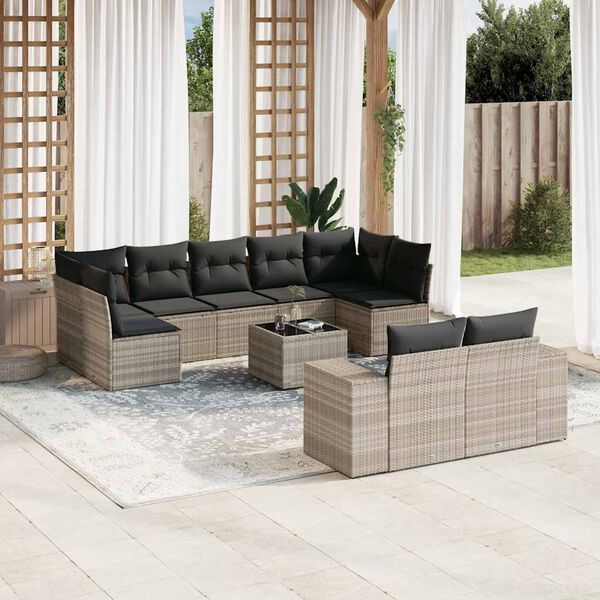 vidaXL Salon de jardin avec coussins 10 pcs gris clair r&eacute;sine tress&eacute;e