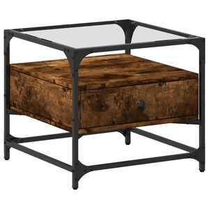 vidaXL Table basse avec dessus en verre ch&ecirc;ne fum&eacute; 50x50x45 cm acier