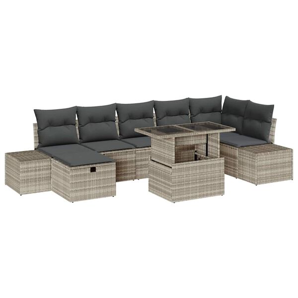 vidaXL Ensemble de canap&eacute; de jardin 8 pcs Gris clair Poly rotin