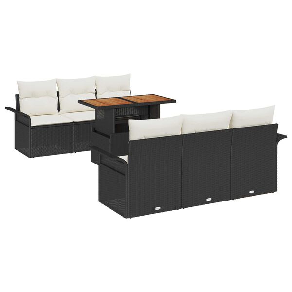 vidaXL Ensemble de canap&eacute; de jardin avec coussin 7 pcs Noir et cr&egrave;me