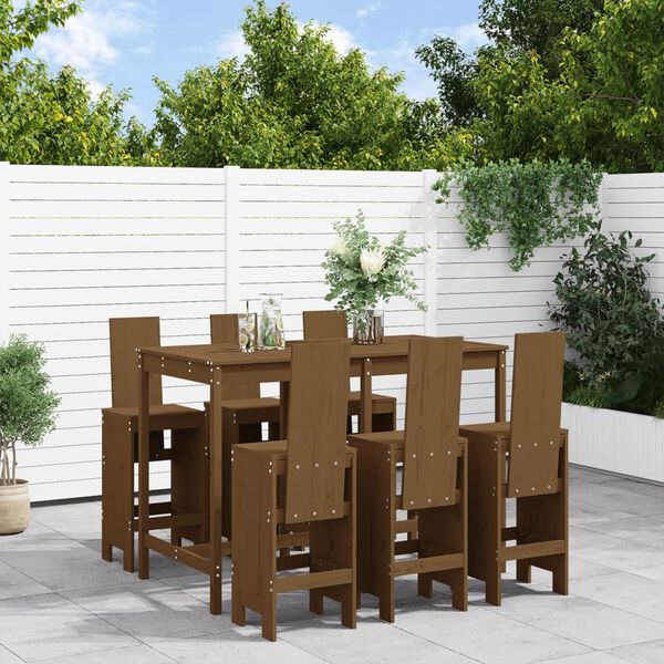 vidaXL Ensemble de bar de jardin 7 pcs marron miel bois de pin massif