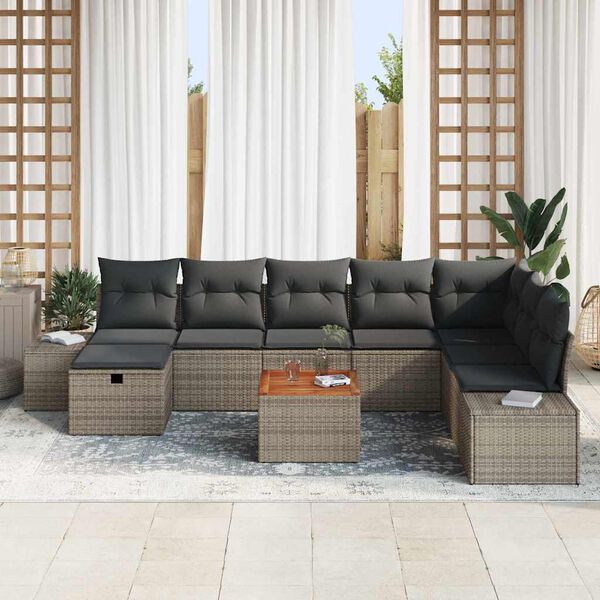 vidaXL Ensemble de canap&eacute; de jardin avec coussin 9 pcs Gris polyrotin