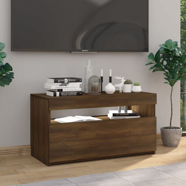 vidaXL Meuble TV avec lumi&egrave;res LED Ch&ecirc;ne marron 75x35x40 cm