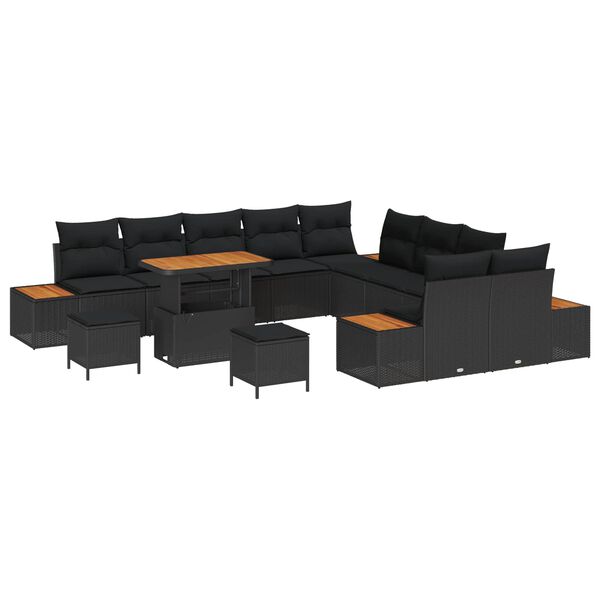vidaXL Ensemble de canap&eacute; de jardin avec coussin Noir Poly rotin
