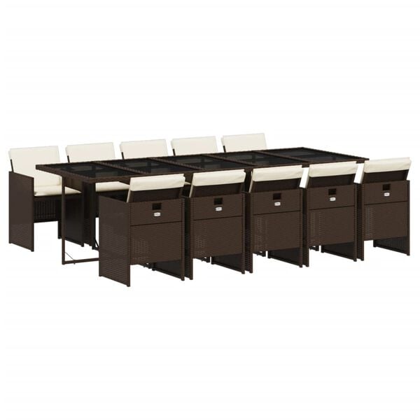 vidaXL Ensemble &agrave; manger de jardin et coussins 11 pcs marron rotin
