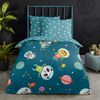 Good Morning Housse de couette enfant SPACY 100x135 cm Bleu p&eacute;trole