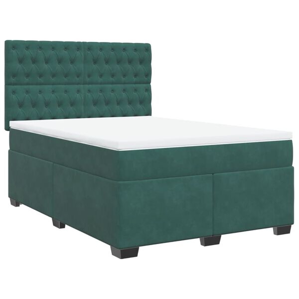 vidaXL Sommier &agrave; lattes de lit et matelas Vert fonc&eacute; 140x190cm Velours