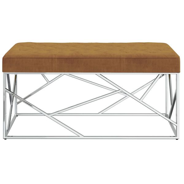 vidaXL Banc 97 cm Marron Tissu de velours et acier inoxydable