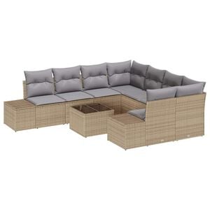 vidaXL Ensemble de canap&eacute; de jardin avec coussin 9 pcs Beige polyrotin