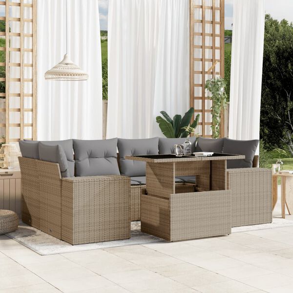 vidaXL Salon de jardin avec coussins 7 pcs beige r&eacute;sine tress&eacute;e