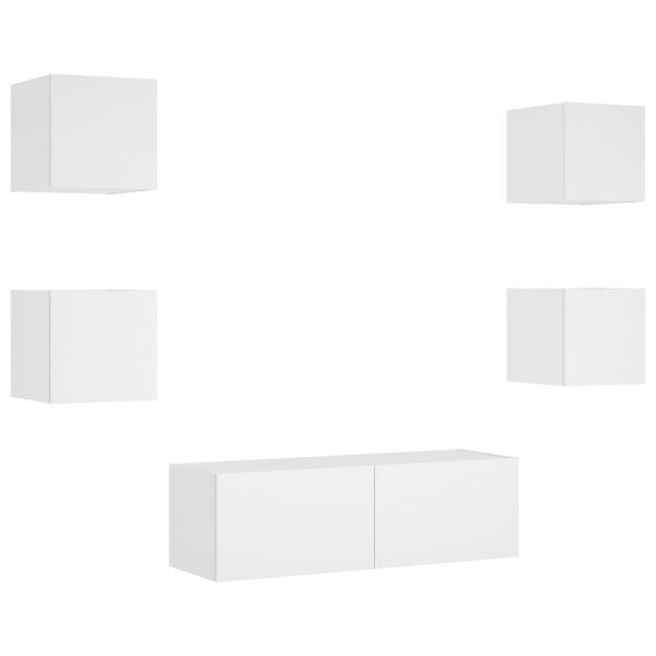 vidaXL Meuble TV muraux 5 pcs avec lumi&egrave;res LED blanc